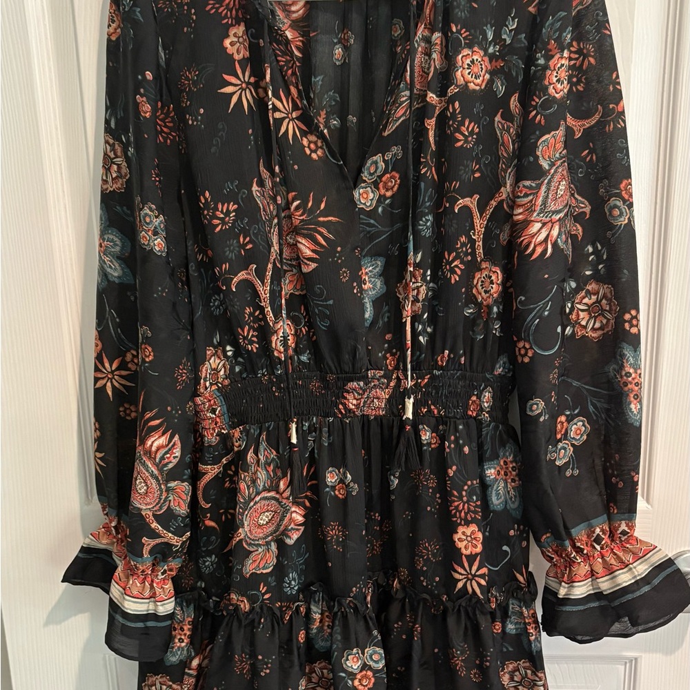 lovestitch Black Floral Long-Sleeve Tiered Dress